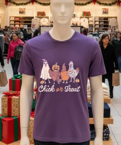 Chick Or Treat Halloween Witch Spooky Chicken   Purple T Shirt