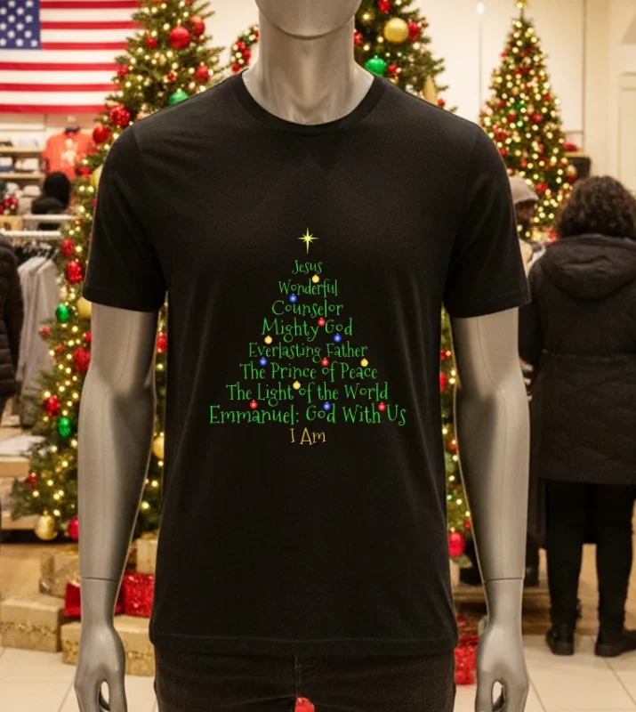 Christian Christmas S Bible Names Of Jesus Tree Shaped Black T Shirt
