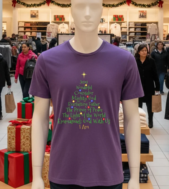 Christian Christmas S Bible Names Of Jesus Tree Shaped   Purple T Shirt