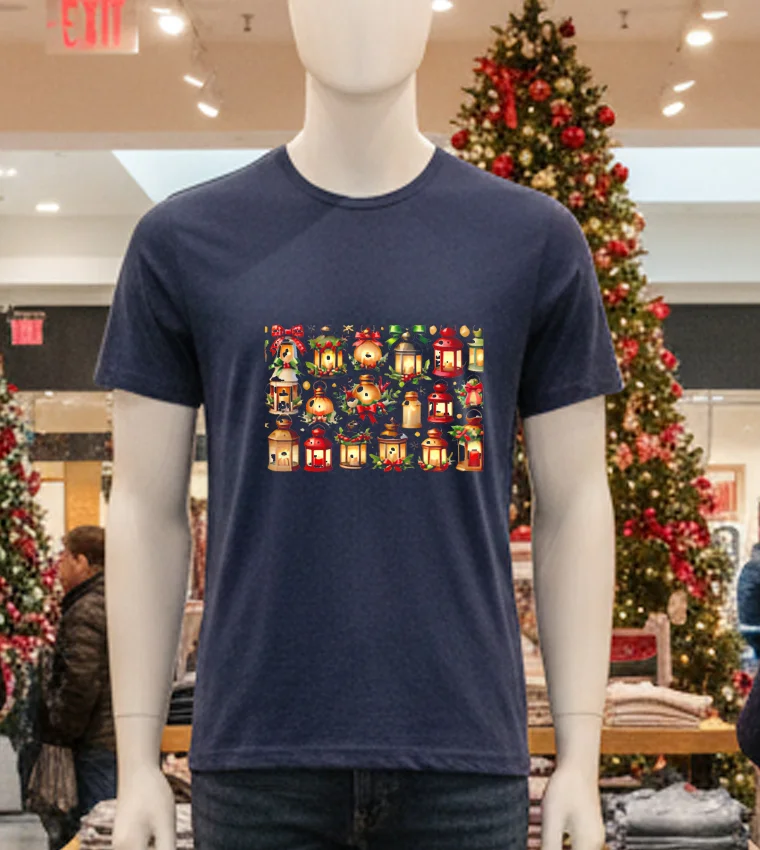 Christmas Lanterns - navy-t-shirt Christmas Lanterns Navy T Shirt