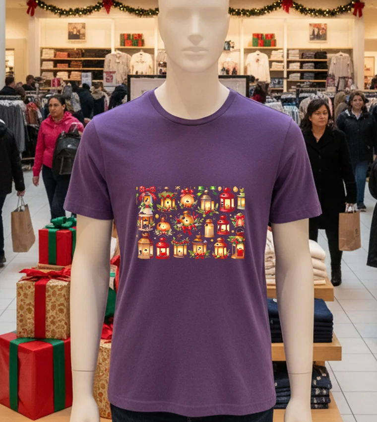 Christmas Lanterns - purple-t-shirt Christmas Lanterns Purple T Shirt
