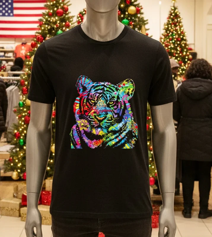 Cool Rainbow Neon Trippy Jungle Tiger   Black T Shirt