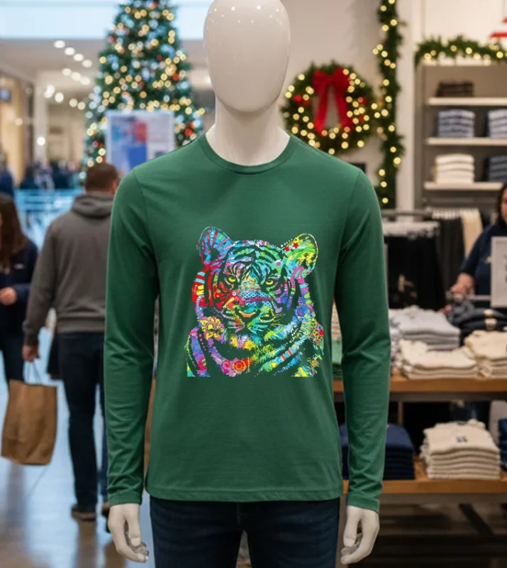 Cool Rainbow Neon Trippy Jungle Tiger   Green T Shirt