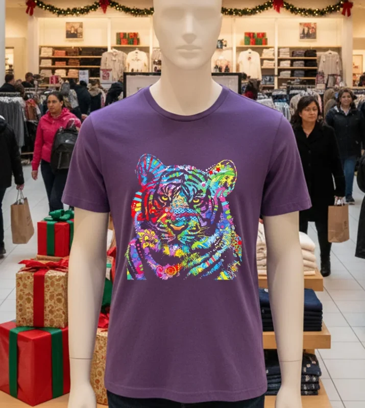 Cool Rainbow Neon Trippy Jungle Tiger Purple T Shirt
