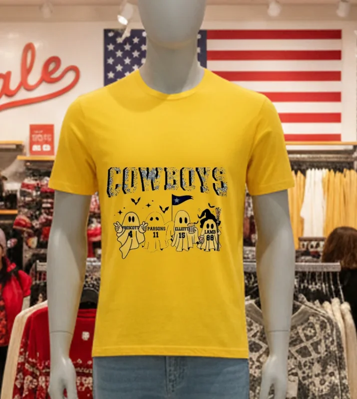Cowboys Halloween Ghosts Yellow T Shirt