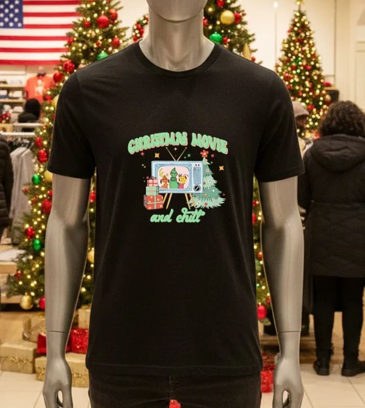 Cozy Up This Holiday Season With Our Christmas Movie And Chill   Black T Shirt