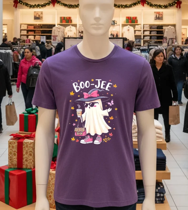 Cute Boo Jee Ghost Halloween 2024 Coffee Lover   Purple T Shirt