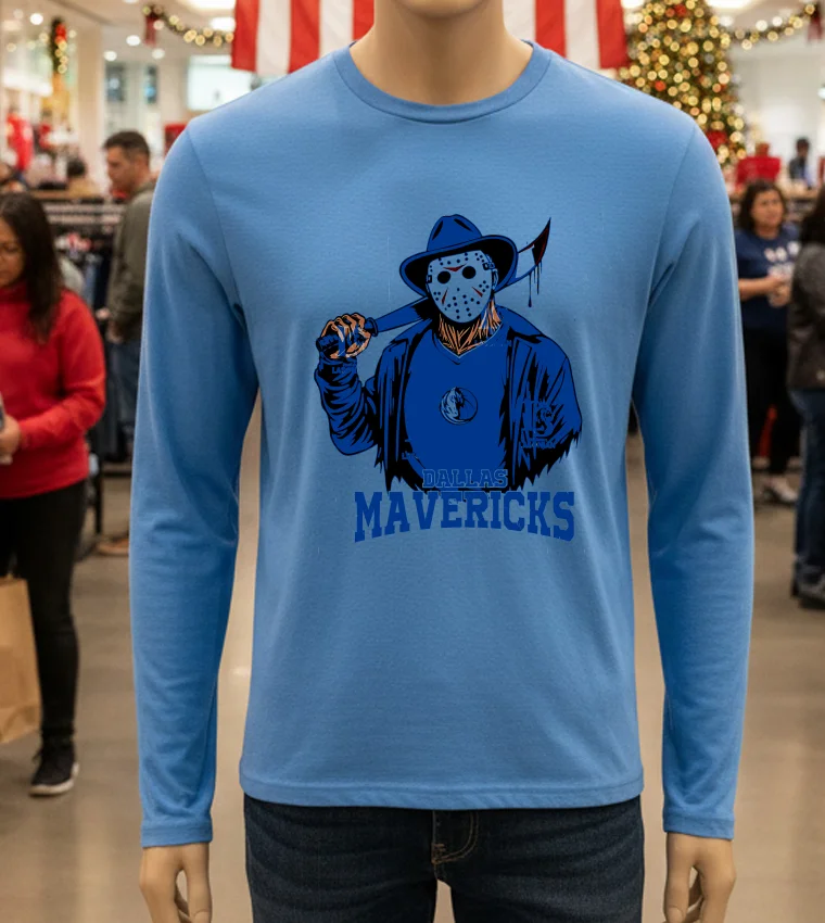 Dallas Mavericks Jason Voorhees Happy Halloween - blue-t-shirt Dallas Mavericks Jason Voorhees Happy Halloween Blue T Shirt