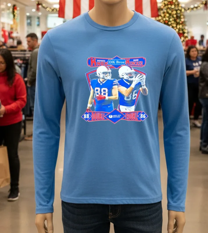 Dawson Knox And Dalton Kincaid Double Trouble Bills Graphic   Blue T Shirt