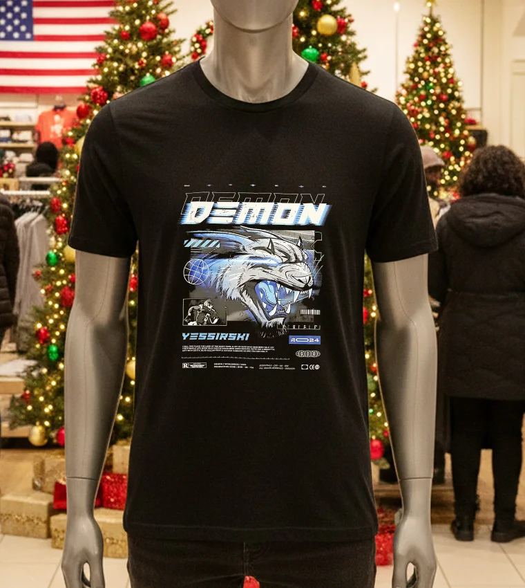 De Mon Lions Graphic Retro - black-t-shirt De Mon Lions Graphic Retro Black T Shirt