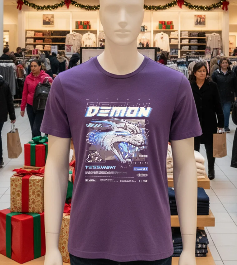 De Mon Lions Graphic Retro - purple-t-shirt De Mon Lions Graphic Retro Purple T Shirt