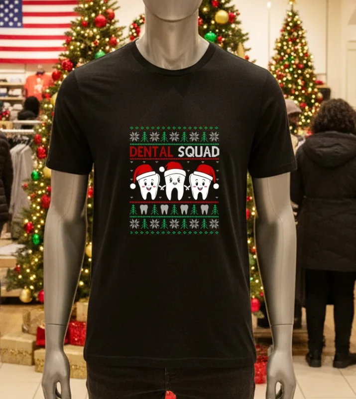 Dental Squad Funny Christmas Dentist Black T Shirt