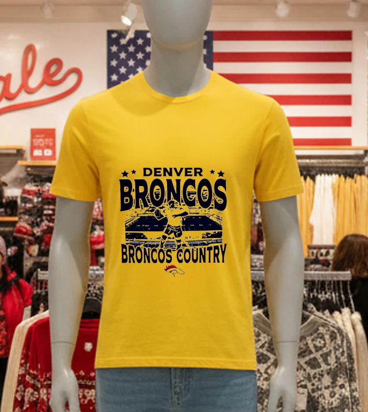 Denver Broncos Country Logo - yellow-t-shirt Denver Broncos Country Logo Yellow T Shirt