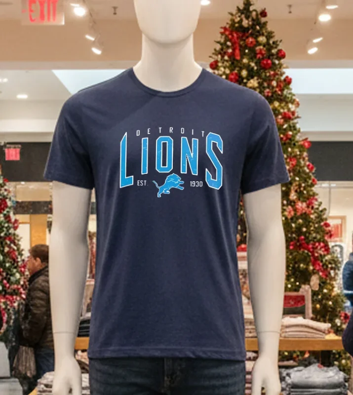 Detroit Lions Nfl Football Retro Graphic Navy T Shirt