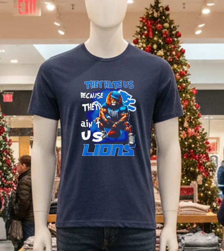 Detroit Lions They Hate Us Because They Ain T Us Lions Mascot   Navy T Shirt