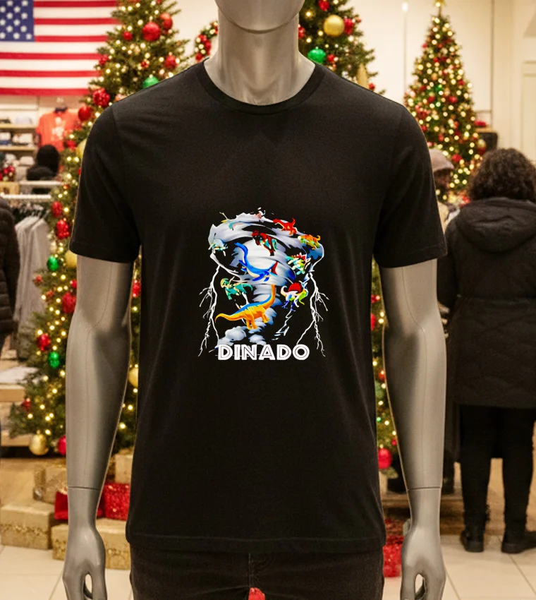 Dinado! Dinosaur Tornado - black-t-shirt Dinado! Dinosaur Tornado Black T Shirt
