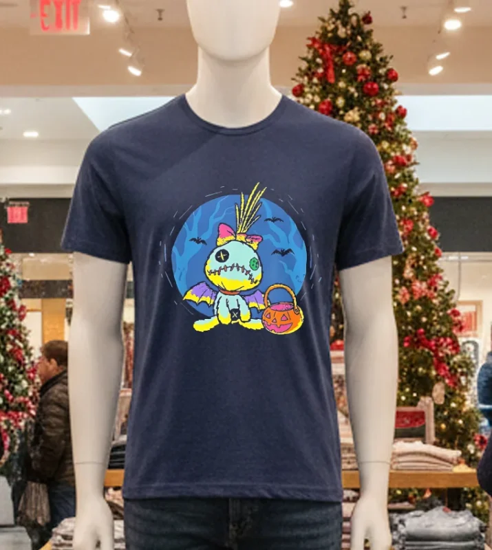 Disney Lilo And Stitch Scrump Doll In Bat Costume Halloween   Navy T Shirt