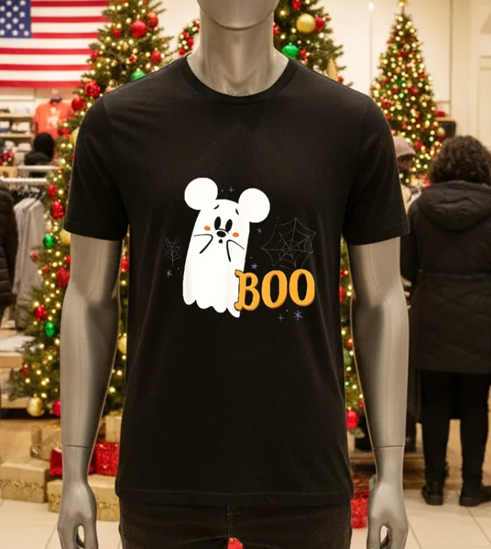 Disney Mickey Mouse Cute Little Ghost Boo Halloween   Black T Shirt