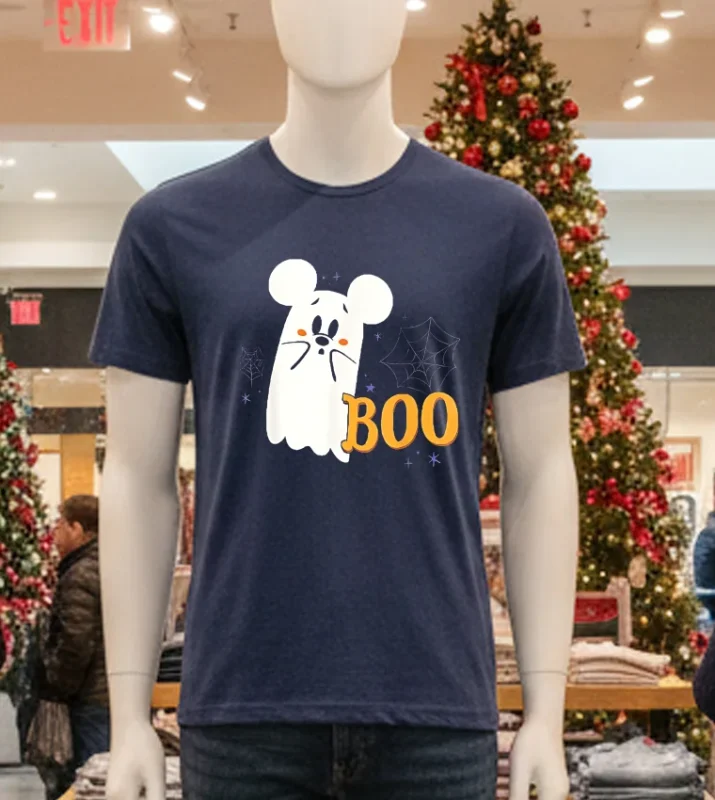 Disney Mickey Mouse Cute Little Ghost Boo Halloween   Navy T Shirt