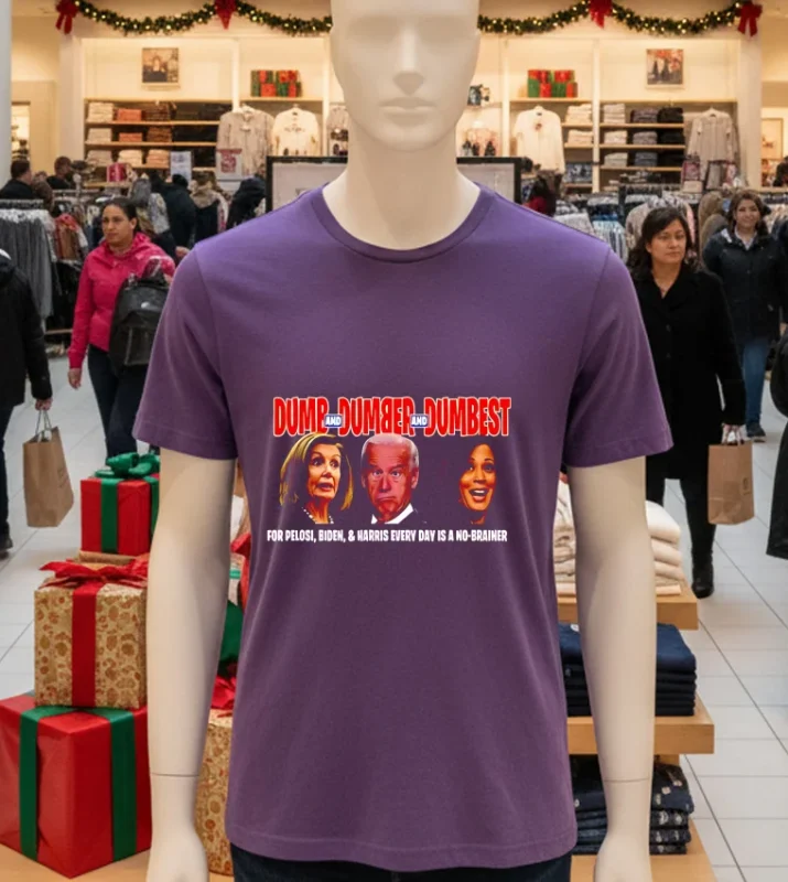 Dumb And Dumber And Dumbest Pelosi Biden And Harris Every Day Is A No Brainer   Purple T Shirt