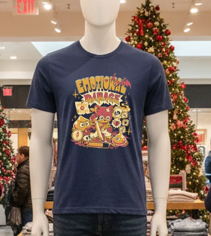 Emotional Damage Cartoon Graphic Navy T Shirt