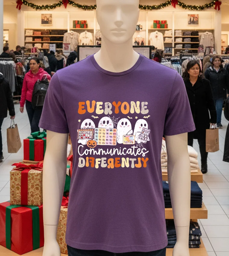 Everyone Communicates Differently Halloween Slp Sped Teacher - purple-t-shirt Everyone Communicates Differently Halloween Slp Sped Teacher Purple T Shirt
