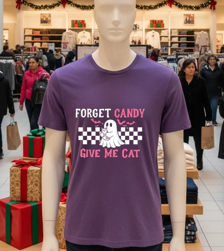 Forget Candy Give Me A Cat Halloween   Purple T Shirt
