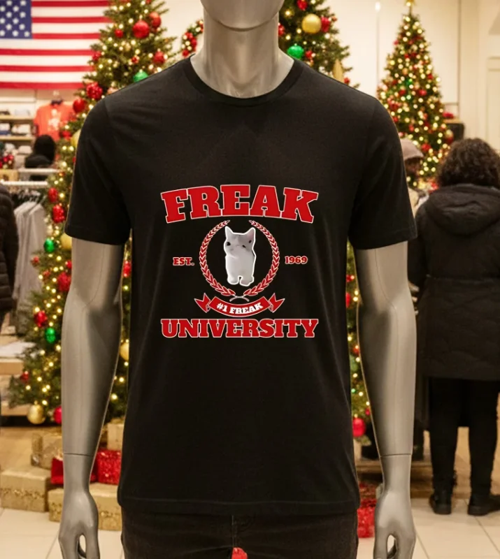 Freak University #1 Freak Cat Est 1969 Vintage Black T Shirt