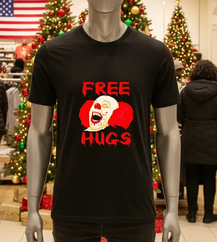 Free Hugs Halloween Evil Killer Scary Clown Horror Gift Black T Shirt