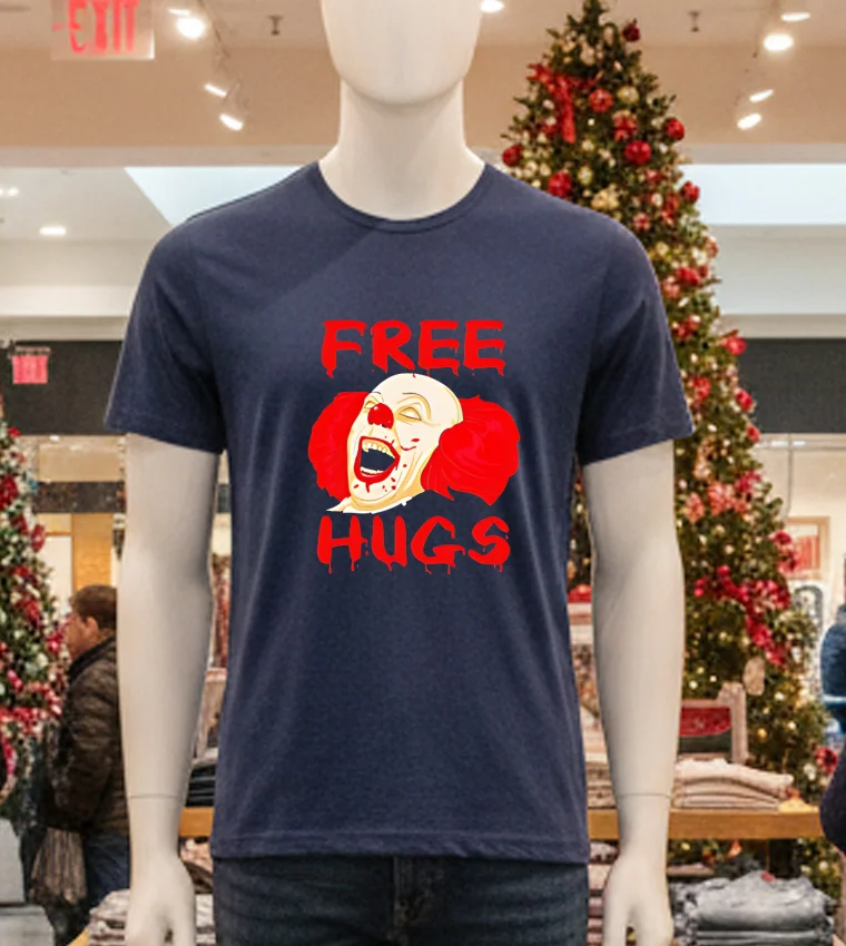 Free Hugs Halloween Evil Killer Scary Clown Horror Gift - navy-t-shirt Free Hugs Halloween Evil Killer Scary Clown Horror Gift Navy T Shirt