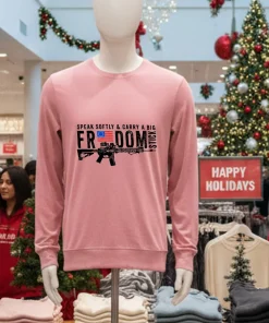 Freedom Stick Patriotic 2A Speak Softly And Carry A Big Gun   Pink T Shirt
