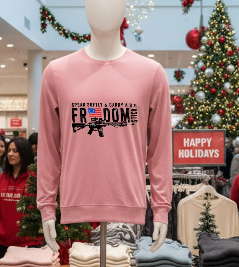 Freedom Stick Patriotic 2A Speak Softly And Carry A Big Gun - pink-t-shirt Freedom Stick Patriotic 2A Speak Softly And Carry A Big Gun Pink T Shirt