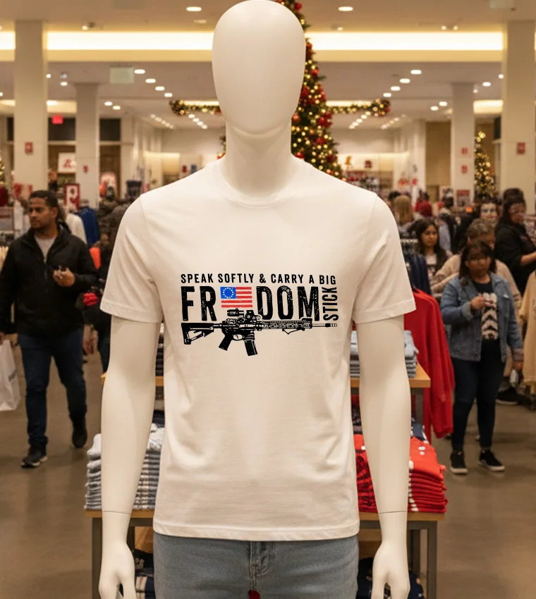 Freedom Stick Patriotic 2A Speak Softly And Carry A Big Gun - white-t-shirt Freedom Stick Patriotic 2A Speak Softly And Carry A Big Gun White T Shirt