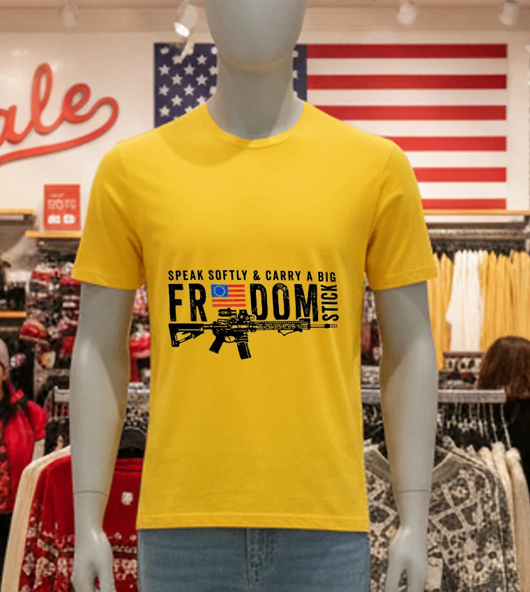 Freedom Stick Patriotic 2A Speak Softly And Carry A Big Gun - yellow-t-shirt Freedom Stick Patriotic 2A Speak Softly And Carry A Big Gun Yellow T Shirt