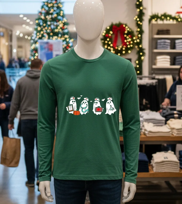 Ghost Nurses Halloween Crew Funny Costume Scrub - green-t-shirt Ghost Nurses Halloween Crew Funny Costume Scrub Green T Shirt