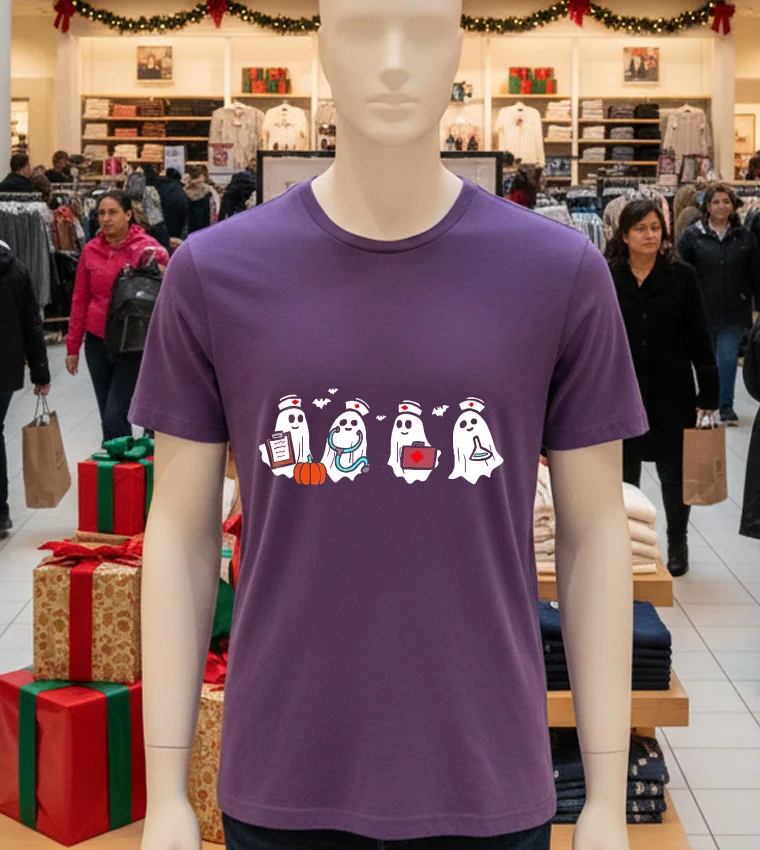 Ghost Nurses Halloween Crew Funny Costume Scrub - purple-t-shirt Ghost Nurses Halloween Crew Funny Costume Scrub Purple T Shirt