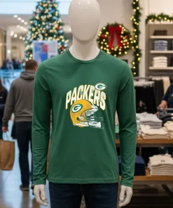 Green Bay Packers Logo And Helmet   Green T Shirt