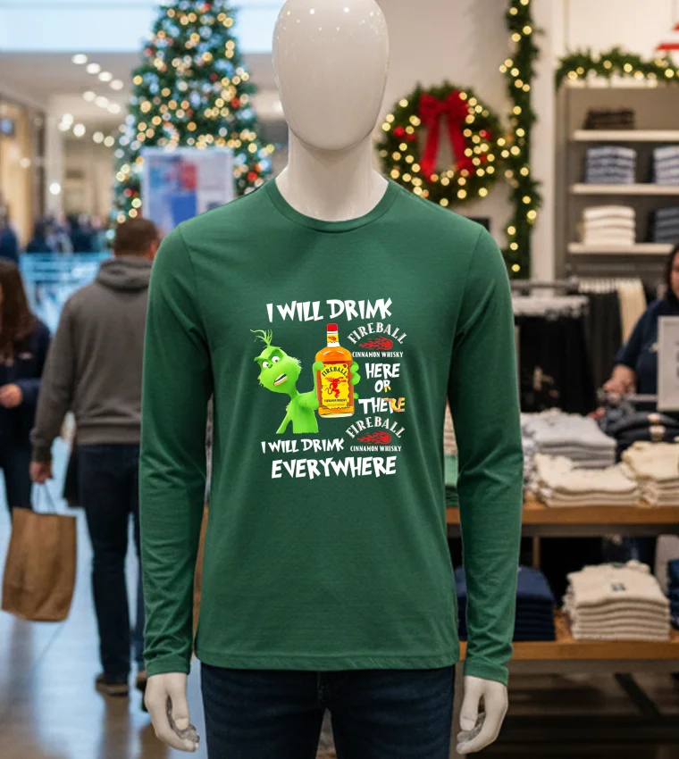 Grinch Fireball Cinnamon Whisky Playfully Printed Design For Whisky Lovers - green-t-shirt Grinch Fireball Cinnamon Whisky Playfully Printed Design For Whisky Lovers Green T Shirt