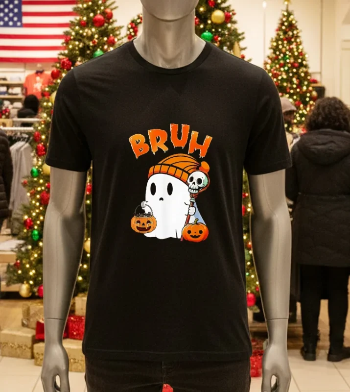 Halloween Bruh Ghost Boo Pumpkin Boys Kids Black T Shirt