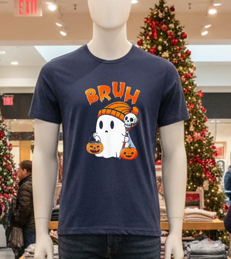 Halloween Bruh Ghost Boo Pumpkin Boys Kids - navy-t-shirt Halloween Bruh Ghost Boo Pumpkin Boys Kids Navy T Shirt
