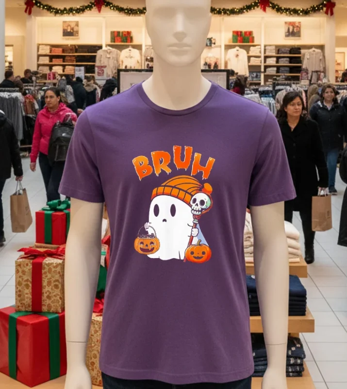 Halloween Bruh Ghost Boo Pumpkin Boys Kids Purple T Shirt