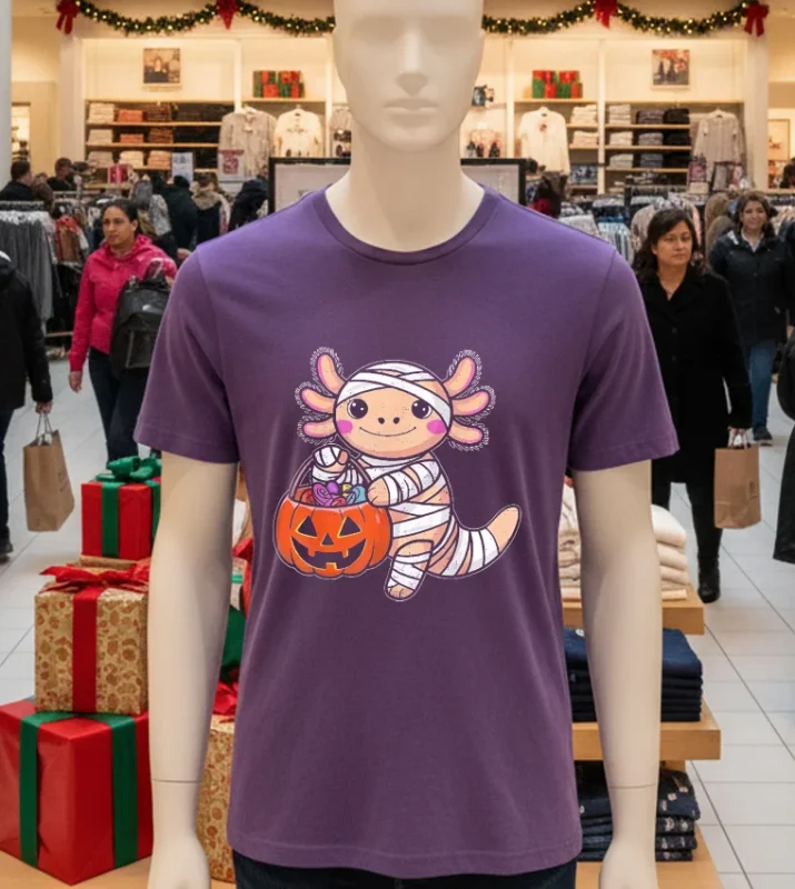 Halloween Girls Toddler Kids Mummy Axolotl Purple T Shirt
