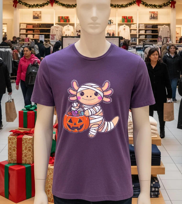 Halloween Girls Toddler Kids Mummy Axolotl - purple-t-shirt Halloween Girls Toddler Kids Mummy Axolotl Purple T Shirt