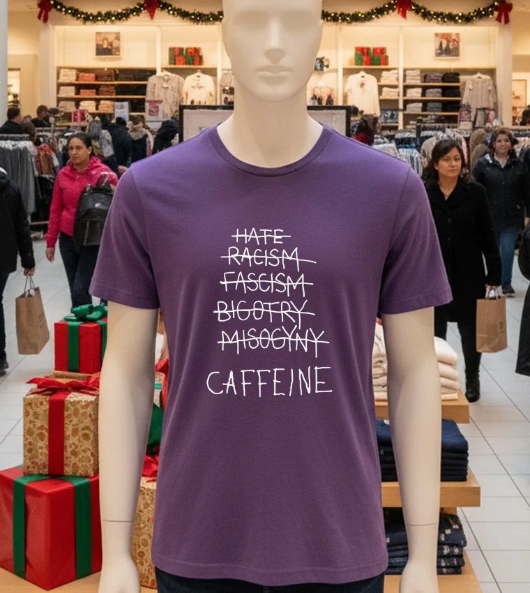 Hate Racism Fascism Bigotry Misogyny Caffeine - purple-t-shirt Hate Racism Fascism Bigotry Misogyny Caffeine Purple T Shirt