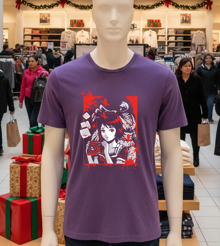 Haunted Village Pixel Art Classic - purple-t-shirt Haunted Village Pixel Art Classic Purple T Shirt