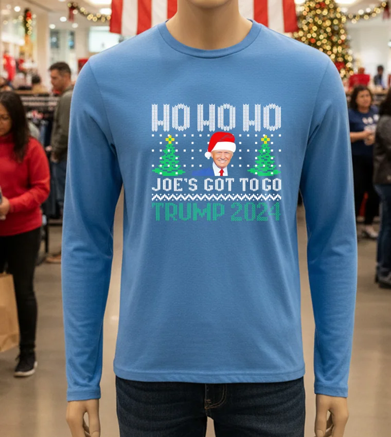 Ho Ho Ho Joe S Got To Go Trump 2024 Christmas - blue-t-shirt Ho Ho Ho Joe S Got To Go Trump 2024 Christmas Blue T Shirt