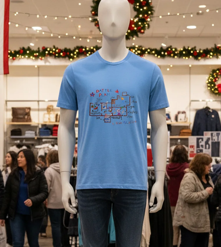 Home Alone Kevin Mccallister Battle Plans - blue-t-shirt Home Alone Kevin Mccallister Battle Plans Blue T Shirt