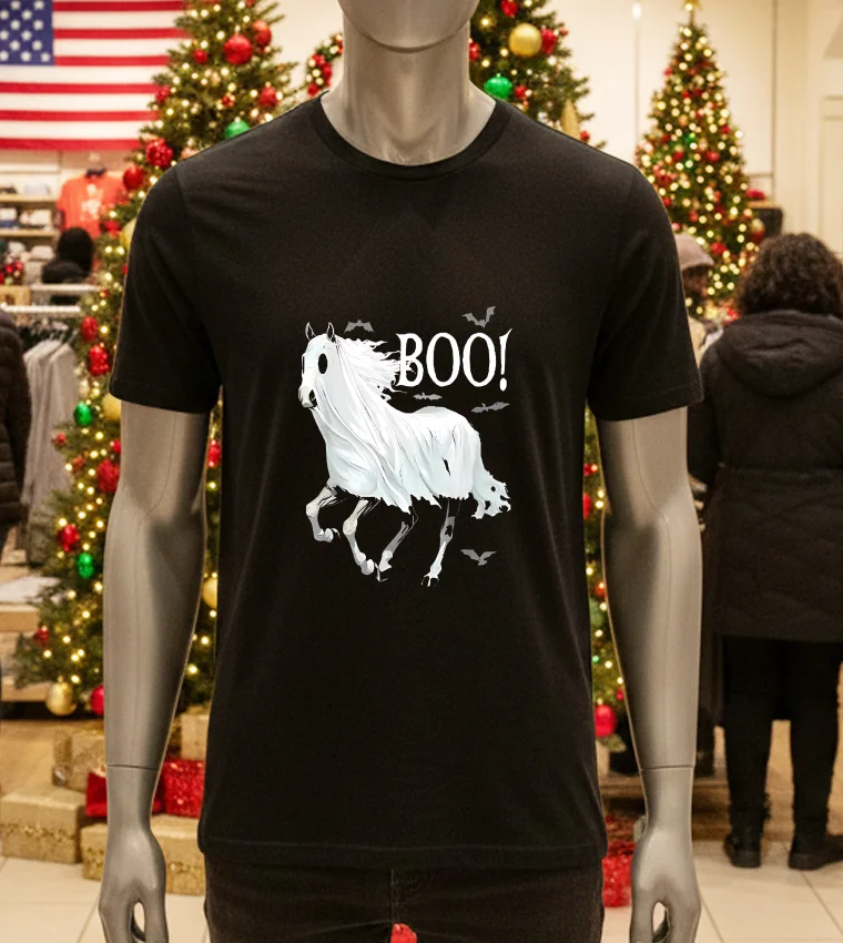 Horse Cosplay Ghost Boo Halloween - black-t-shirt Horse Cosplay Ghost Boo Halloween Black T Shirt