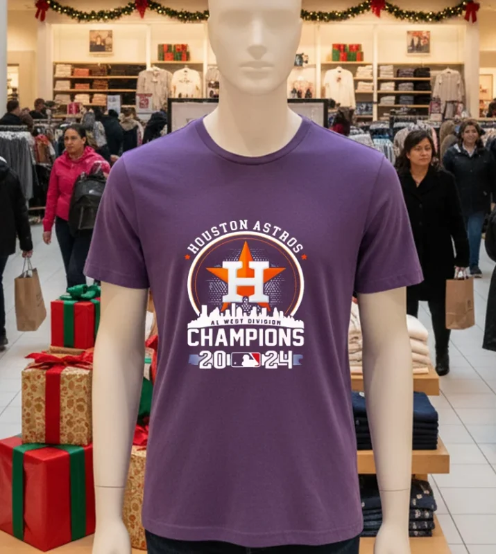 Houston Astros Skyline Al West Champs 2024   Purple T Shirt
