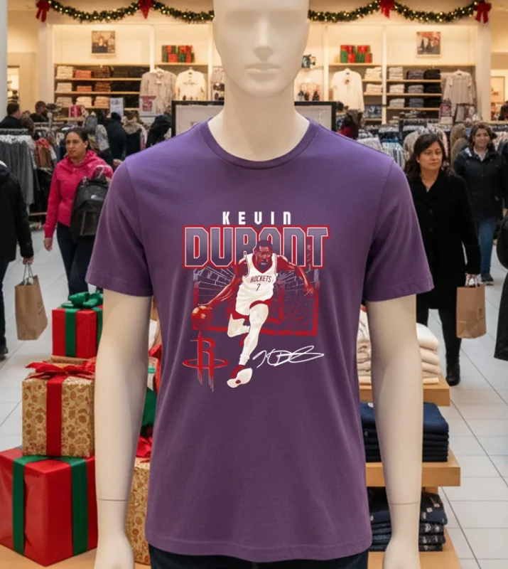 Houston Rockets Kevin Durant Shattered Signature   Purple T Shirt